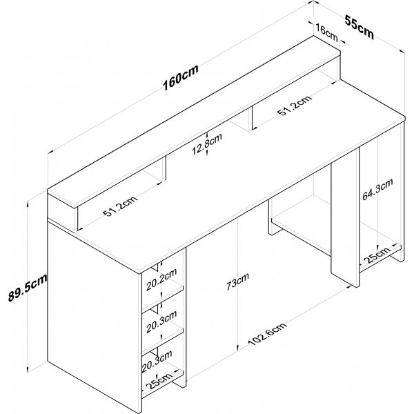 Bureau Hanna 10, 160 x 55 cm - Noyer/anthracite