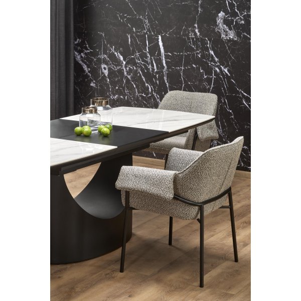 Table à manger Osman 160-220 x 90 cm - Marbre blanc/noir Table à manger Osman 160-220 x 90 cm - Marbre blanc/noir