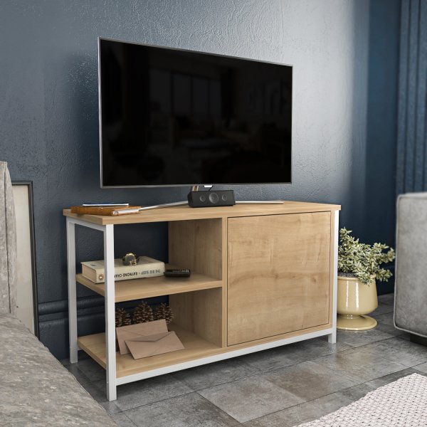 Banc multimédia Muskegon - Blanc/chêne Banc multimédia Muskegon - Blanc/chêne