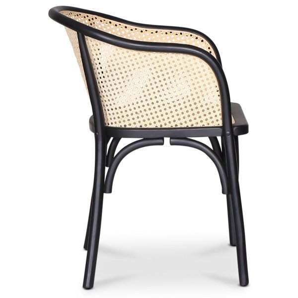 Lotus svart karmstol med rotting i ryggen Lotus svart karmstol med rotting i ryggen