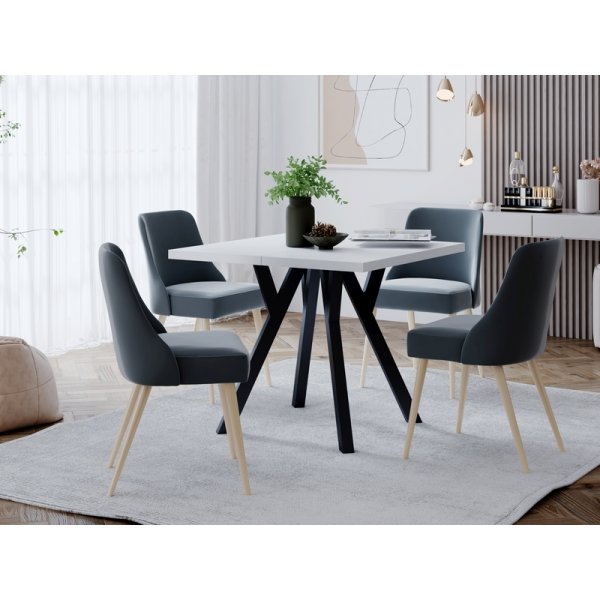 Table  manger carre extensible Merlin 90x90-240 cm - Blanc/noir