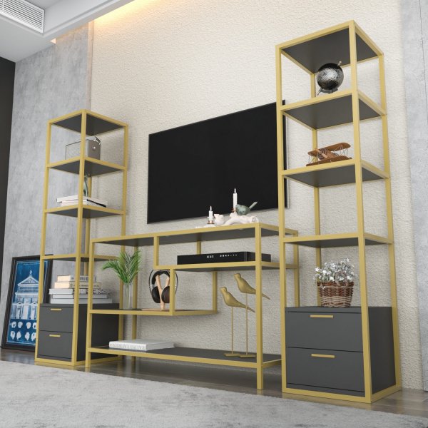 Robbins TV-bänk med hyllor - Guld/antracit Robbins TV-bänk med hyllor - Guld/antracit