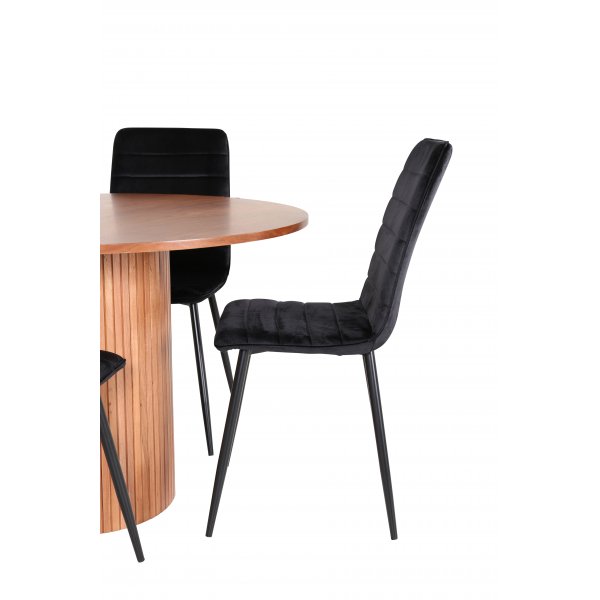 Bianca Matgrupp runt valnt matbord med 4 st Windu Lyx svart stolar