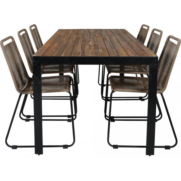 Bois utematgrupp med 6 st Lindos stolar - Beige/Svart Bois utematgrupp med 6 st Lindos stolar - Beige/Svart