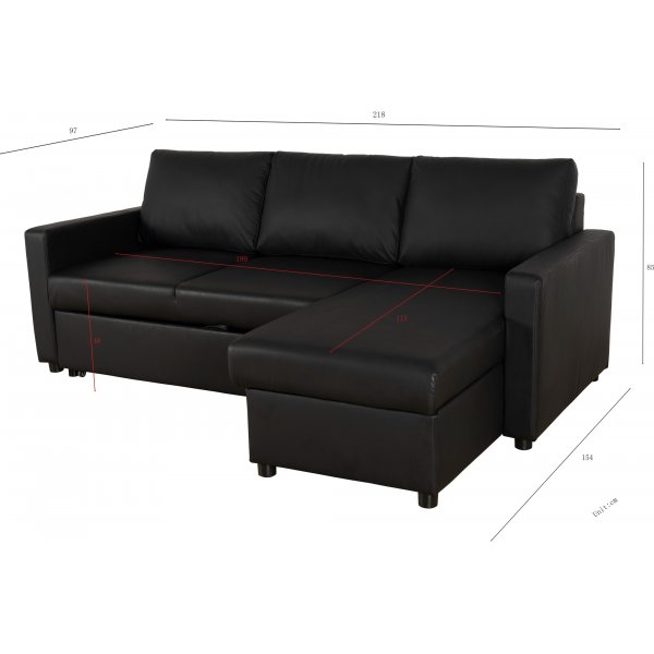 Bäddsoffa 218 cm PU-läder svart - Dream Bäddsoffa 218 cm PU-läder svart - Dream