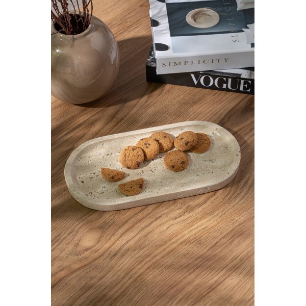 Dekorationsfat i beige Travertinmarmor 2 delar - 25/30 x 12/15 x 2 cm