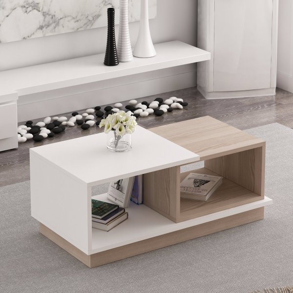 Table basse Viyana 90 x 45 cm - Blanc/chêne Table basse Viyana 90 x 45 cm - Blanc/chêne