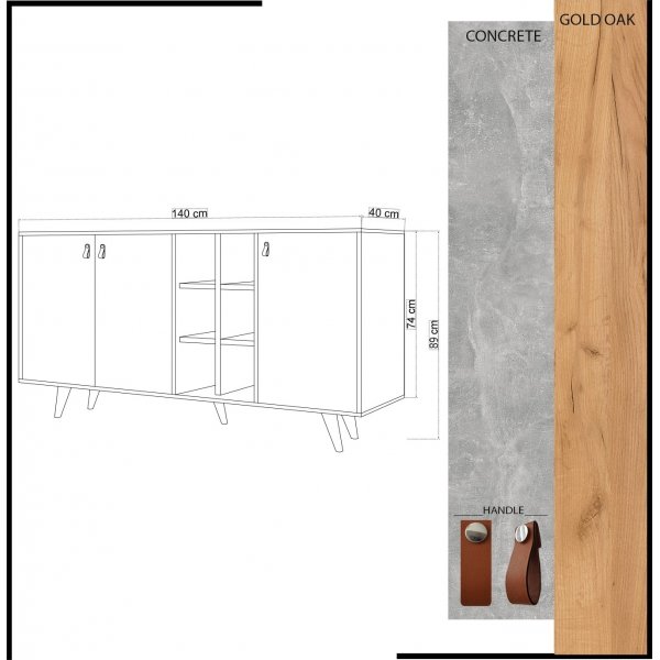 Musso dressoir - Eiken/beton