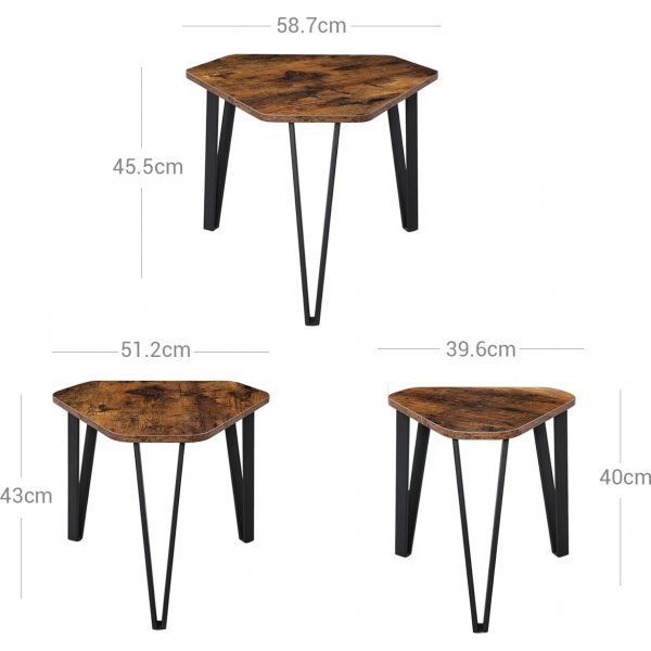 Table basse Susannah, 3 pices, 39,6 x 39,6 | 51,2  51,2 | 58,7 x 58,7 cm - Marron/noir
