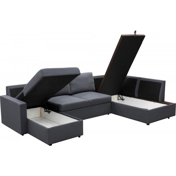 Bddsoffa U-modell mrkgr - Trn + Textilrengring fr mbler