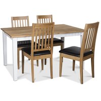 Österlen matgrupp, Klassiskt 140 cm matbord i vit/ek med 4 st Simris matstolar med sits i PU Österlen matgrupp, Klassiskt 140 cm matbord i vit/ek med 4 st Simris matstolar med sits i PU