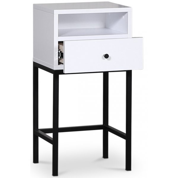 Stilo V.2 sängbord med låda Vit / Svart Stilo V.2 sängbord med låda Vit / Svart