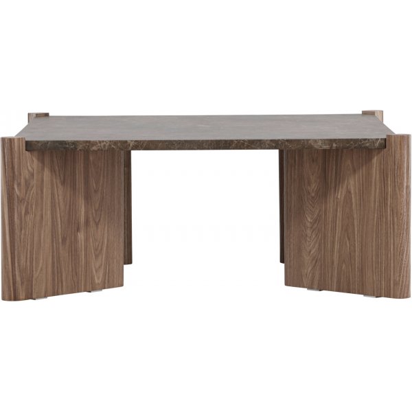 Soffbord Rogaland 100 x 100 cm - Brunt trä med brun marmor look Soffbord Rogaland 100 x 100 cm - Brunt trä med brun marmor look