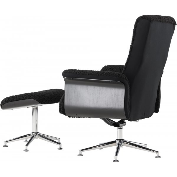 Reclinerfåtölj med fotpall Svart / Krom - Hagön + Textilrengöring för möbler Reclinerfåtölj med fotpall Svart / Krom - Hagön + Textilrengöring för möbler