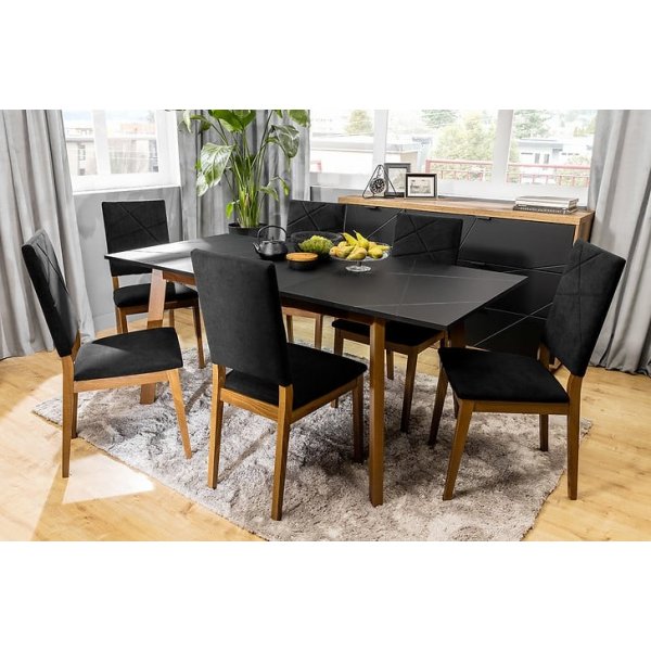 Table  manger ancienne 140-180 x 67,5 cm - Noir/Chne Stirling