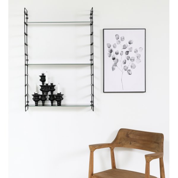 Stream svart vägghylla med vita glasmarmor hyllplan Stream svart vägghylla med vita glasmarmor hyllplan