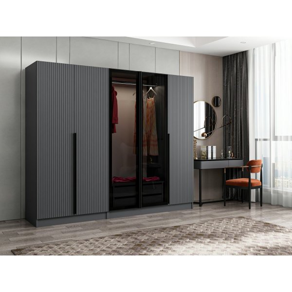 Armoire Cikani avec porte vitre, 225x52x210 cm - Anthracite/fume