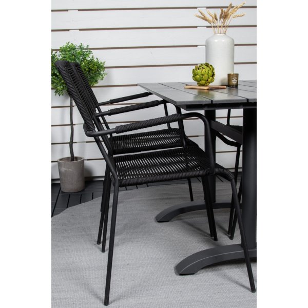 Denver utematgrupp med 4 st Lindos karmstolar - Svart Denver utematgrupp med 4 st Lindos karmstolar - Svart