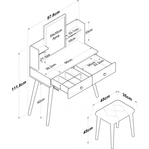 Bijou kaptafel 2, 98 x 40 cm - Wit Bijou kaptafel 2, 98 x 40 cm - Wit