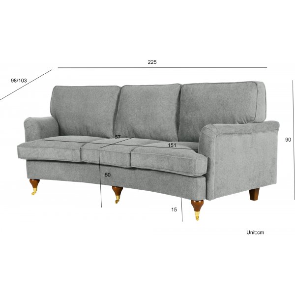 Howard 3-sits soffa grå 225 cm + Fläckborttagare för möbler Howard 3-sits soffa grå 225 cm + Fläckborttagare för möbler