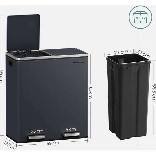 Daloa afvalbak 60 l - Grijs Daloa afvalbak 60 l - Grijs