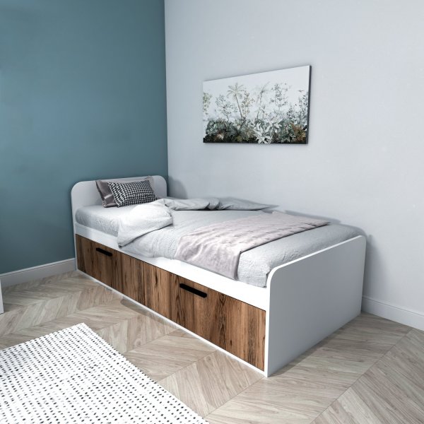 Lit simple Newra 190 x 90 cm - Noyer clair/blanc Lit simple Newra 190 x 90 cm - Noyer clair/blanc