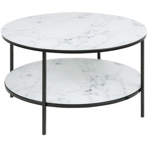 Alisma soffbord med ben 80 cm - Vit marmor/svart