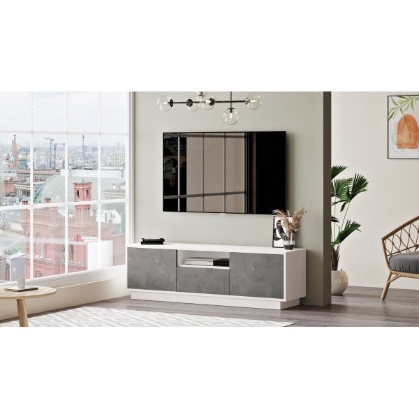 Luvio TV-bänk 3 - Silver/vit Luvio TV-bänk 3 - Silver/vit