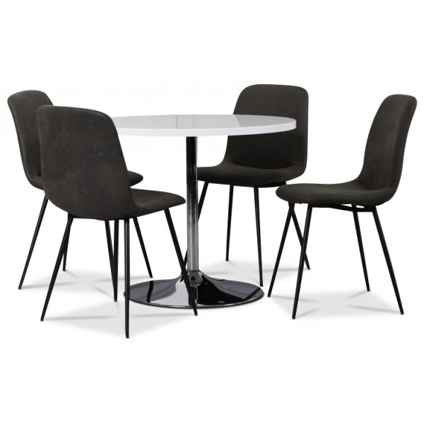 Tiana matgrupp, runt matbord med 4 st Smokey matstolar - Vit/Vintage Tiana matgrupp, runt matbord med 4 st Smokey matstolar - Vit/Vintage