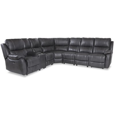 Enjoy recliner-hörnsoffa - 6-sits (el) i grått konstskinn (modell H)