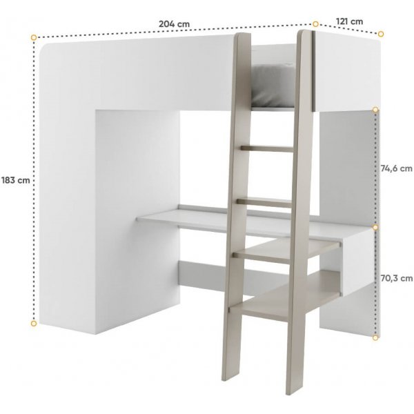 Nils Hoogslaper met kledingkast - Wit/grijs Nils Hoogslaper met kledingkast - Wit/grijs