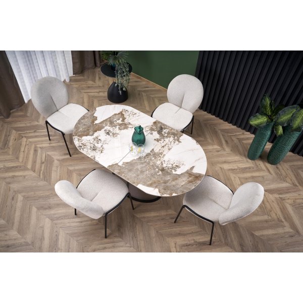 Robinson matbord 160-200 x 90 cm - Beige marmor/cappuccino/svart Robinson matbord 160-200 x 90 cm - Beige marmor/cappuccino/svart