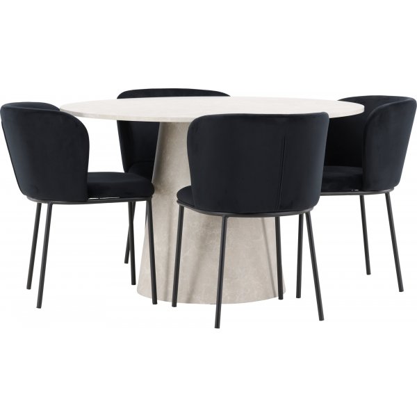 Matbord Lanzo med 4 st Edina stolar - Svart/beige + 4.00 x Stolsdyna Matbord Lanzo med 4 st Edina stolar - Svart/beige + 4.00 x Stolsdyna
