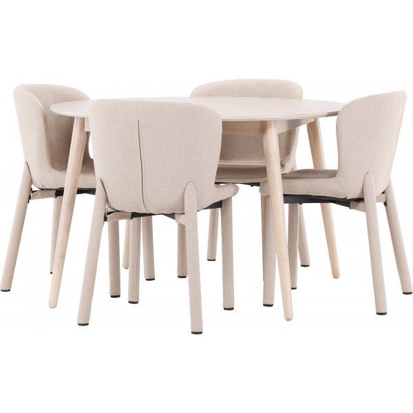 Matbord Flora med 4 st Astoria stolar - Beige/whitewash + 3.00 x Möbeltassar Matbord Flora med 4 st Astoria stolar - Beige/whitewash + 3.00 x Möbeltassar