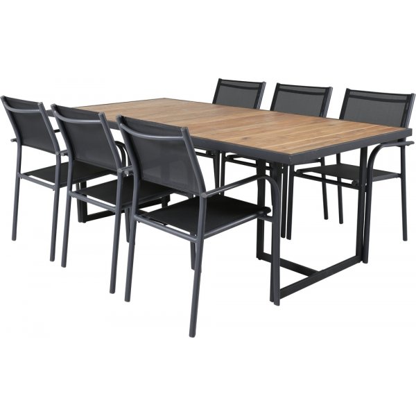 Khung utematgrupp med 6 st Santorini stolar - Svart/Natur Khung utematgrupp med 6 st Santorini stolar - Svart/Natur