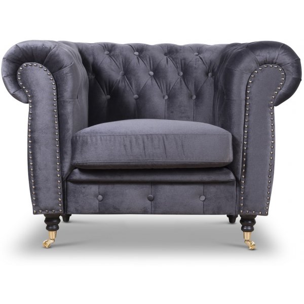 Fauteuil Chesterfield Sheffield - Gris (Velours) Fauteuil Chesterfield Sheffield - Gris (Velours)