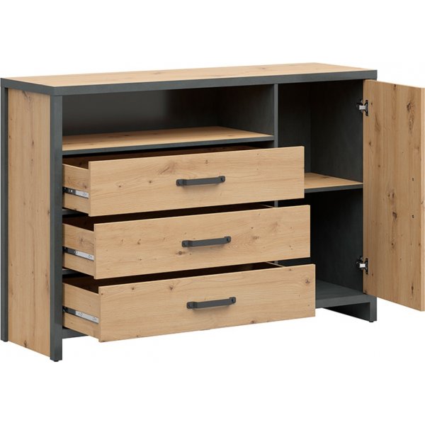 Weston ladekast 131 cm - Ambachtelijk eiken/grijs Weston ladekast 131 cm - Ambachtelijk eiken/grijs