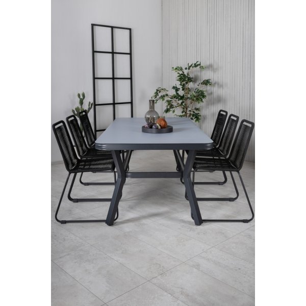 Virya utematgrupp med 6 st Lindos stolar - Svart/Grå Virya utematgrupp med 6 st Lindos stolar - Svart/Grå