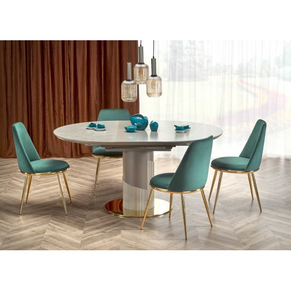 Muscat eettafel 120-160 x 120 cm - Grijs marmer/lichtgrijs/goud Muscat eettafel 120-160 x 120 cm - Grijs marmer/lichtgrijs/goud