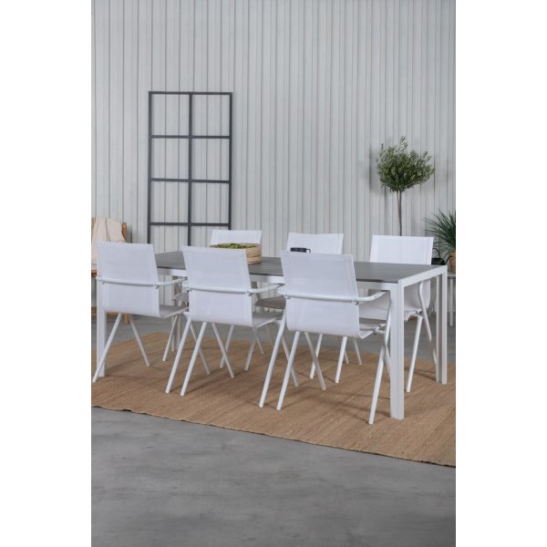 Break utematgrupp med 6 st Alina stolar - Grå/Vit Break utematgrupp med 6 st Alina stolar - Grå/Vit