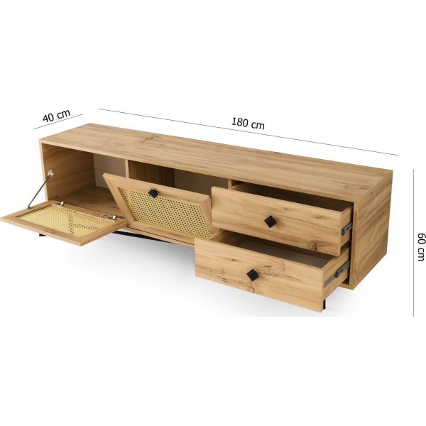 Banc multimédia Happy 180 cm - Chêne/noir Banc multimédia Happy 180 cm - Chêne/noir