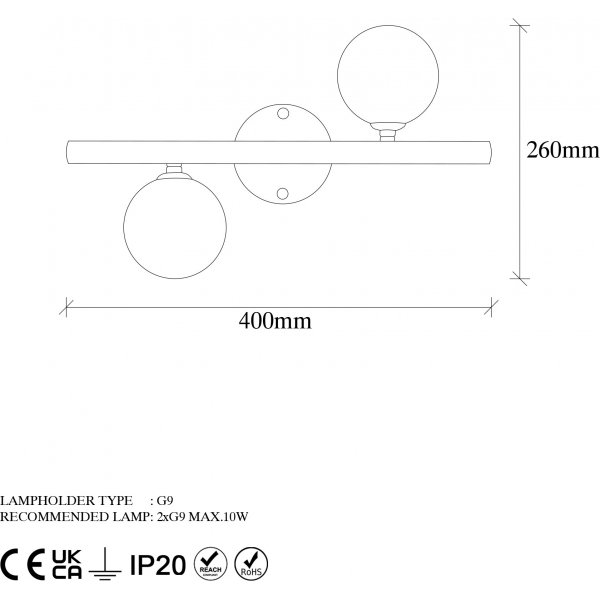 Domino wandlamp 11038 - Zwart/wit