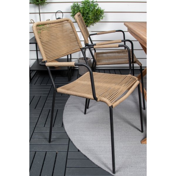Kenya utematgrupp med 4 st Lindos stolar - Beige/Svart/Teak Kenya utematgrupp med 4 st Lindos stolar - Beige/Svart/Teak