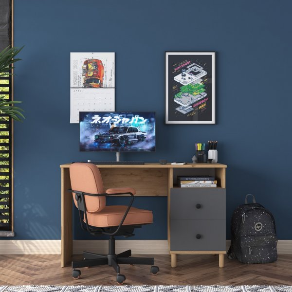 Bureau Hanna 9, 120 x 50 cm - Noyer/anthracite