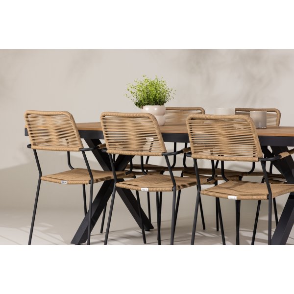 Garcia rektangulär matgrupp med 6 st Lindos stolar - Brun/svart + 6.00 x Stolsdyna Garcia rektangulär matgrupp med 6 st Lindos stolar - Brun/svart + 6.00 x Stolsdyna