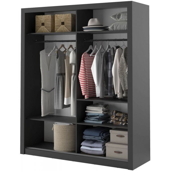 Armoire Mervyn portes coulissantes et contenu L180 cm - Noir Armoire Mervyn portes coulissantes et contenu L180 cm - Noir