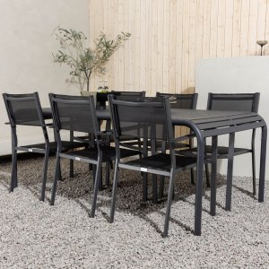 Borneo buiteneetset met 6 Copacabana stoelen - Zwart