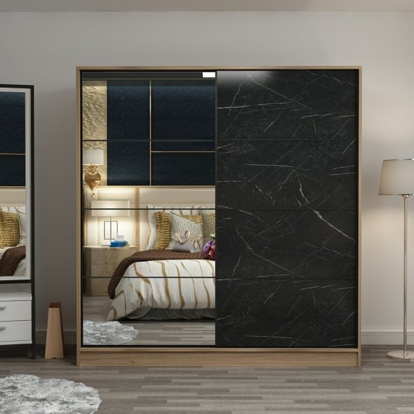 Armoire Kapusta avec porte miroir, 180 cm - Marron/noir Armoire Kapusta avec porte miroir, 180 cm - Marron/noir