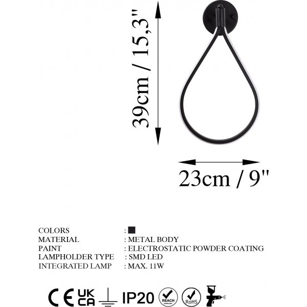 Damian wandlamp - Zwart