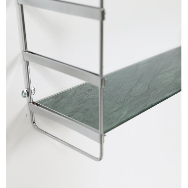 Stream kromad vägghylla med gröna glasmarmor hyllplan Stream kromad vägghylla med gröna glasmarmor hyllplan